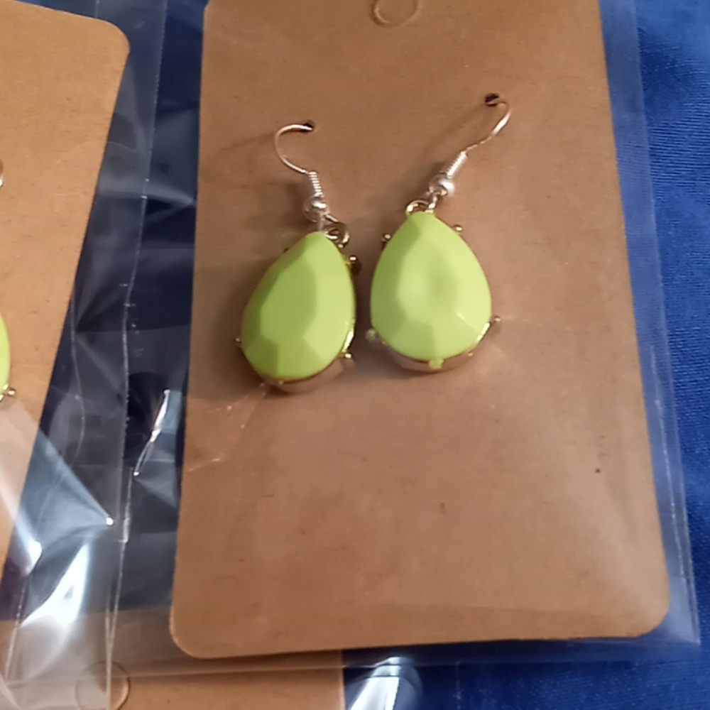 Hand crafted Silver Plated lime green crystal earrings neon